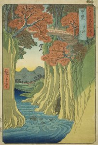 Kain maakunta: Monkey Bridge (Kai, Saruhashi), sarjasta "Famous Places in the Sixty-odd Provinces (Rokujuyoshu meisho zue)" tekijältä Utagawa Hiroshige