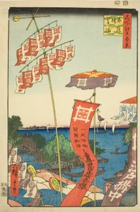 Kanasugi Bridge at Shibaura (Kanasugi Bridge Shibaura), sarjasta "Ridge dre d Fa nets Views of Edo (Sata kuuluisaa näköalaa Edoon)" tekijältä Utagawa Hiroshige