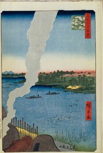 Uunit ja Hashiba-lautta Sumida-joella Sata kuuluisaa näköalaa Edoon, 1856-1858 tekijältä Utagawa Hiroshige