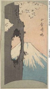 Koganei, osa arkista sarjasta "Leikkauskuvia Edon kuuluisista paikoista (Edo meisho harimaze zue)" tekijältä Utagawa Hiroshige