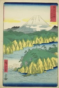 Järvi Hakoneessa (Hakone no kosui), sarjasta "Kolmekymmentäkuusi näkymää Fuji-vuorelle (Fuji sanjurokkei)" tekijältä Utagawa Hiroshige