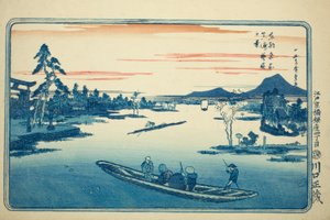 Myöhäinen kevät Massakissa (Massaki boshun no kei), sarjasta "Itäisen pääkaupungin kuuluisia näkymiä (Toto meisho)" tekijältä Utagawa Hiroshige