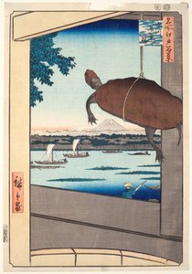 Mannen silta, Fukagawa, sarjasta "Sata kuuluisaa näkymää Edosta". tekijältä Utagawa Hiroshige