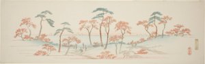 Vaahterat Kaianji-temppelissä (Kaianji koyo), nimettömästä sarjasta kuuluisia näkymiä Edon esikaupunkiin tekijältä Utagawa Hiroshige