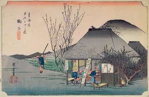 Mariko: erikoisuudestaan tunnettu teehuone sarjasta "Fifty-three Stations on the Tokaido", n. 1834-1835 (värillinen puupainatus)