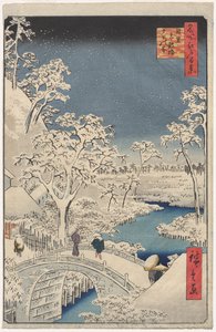 Kuva Hämärästä Meguron rumpusillalla sarjasta 100 näkymää kuuluisista paikoista Edossa tekijältä Utagawa Hiroshige