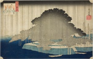 Seuraavalla rivillä osoitteessa Karasaki no yo, sarjasta "Kahdeksan näkymää kahdeksan näkymästä" tekijältä Utagawa Hiroshige