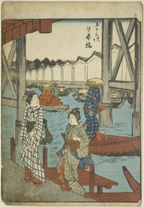 Japan B Ridge (Nihonbashi), sarjasta "Fifty-three S tachi sound" "Of te urbanity" (Goshuyama seuraava), Figure Urbanity (Person Urbanity) tekijältä Utagawa Hiroshige