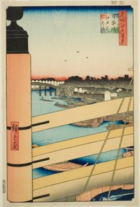 Japan B Ridge Plan d Edo B Ridge (Nihonbashi, Edobashi), sarjasta "Ridge dre d fa net s Views of Edo (Sata kuuluisaa Edon näkymää)" tekijältä Utagawa Hiroshige