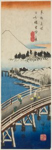 Nihon-silta nähty lumessa (Nihonbashi setchu no kei), sarjasta "Famous Views in the Eastern Capital (Toto meisho)" tekijältä Utagawa Hiroshige