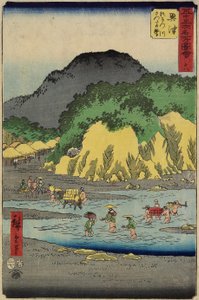 Nro 18 Satta-vuoren juurella Okitsu-joen varrella, Okitsu, heinäkuu 1855.