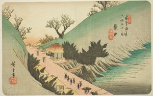 /. 16: An Aka sarjasta "Shi x ty-nine S ta ons of the kisokaid (Kisokaidorokujukyutsugi no Uchi)" tekijältä Utagawa Hiroshige