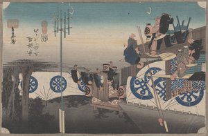 Nro 48 "Seki: Varhainen lähtö Honjinista" Tokaidon 53 asemalta, n. 1834