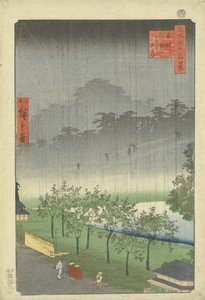 Paulownia plantaasi Akasakassa iltasateessa tekijältä Utagawa Hiroshige