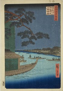 Pine f Sutton Plan d Umaya, Asakusa-joki (Asakusa-joen puolustus mäntyhevoset ja nälkä), sata näkymää Edoon)” tekijältä Utagawa Hiroshige