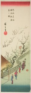 Luumupuutarha täydessä kukassa (Ume yashiki manka no zu), sarjasta "Itäisen pääkaupungin kuuluisat näkymät (Toto meisho)" tekijältä Utagawa Hiroshige