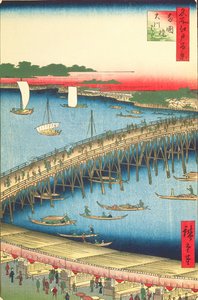 Ryogoku Bridge and the Great Riverbank, nro 59 Sata kuuluisaa Edon näkymää, 1856 (puupalikkaväripainatus) tekijältä Utagawa Hiroshige