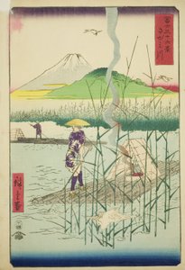 Sagami-joki (Sagamigawa), sarjasta "Kolmekymmentäkuusi näkymää Fuji-vuorelle (Fuji sanjurokkei)" tekijältä Utagawa Hiroshige