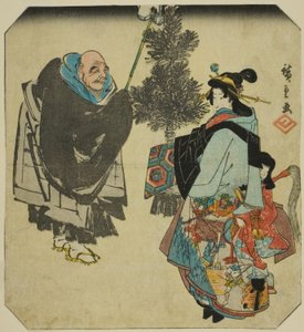 Seki: Pappi Ikkyu ja helvetin kurtisaani, sarjasta "Fifty-three Pairings for the Tokaido Road (Tokaido gojusan tsui)" tekijältä Utagawa Hiroshige