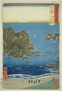 Shimosan maakunta: Ulkolahti Choshi Beachillä (Shimosa, Choshi no hama Toura), sarjasta "Kuusia paikkoja kuudenkymmenen parittoman maakunnan alueella (Rokujuyoshu meisho zue)" tekijältä Utagawa Hiroshige