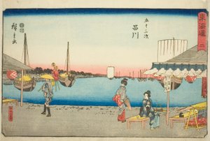 Shinagawa: Teahouses at Samegafuchi (Shinagawa, Samegafuchi no chaya) – nro 2, sarjasta "Fifty-three Stations of the Tokaido (Tokaido gojusan tsugi)", joka tunnetaan myös nimellä Reisho Tokaido tekijältä Utagawa Hiroshige