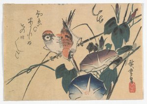 Sparrows and Morning Glories, Edo-kausi, 1830-luvun loppu (värillinen puupainatus)
