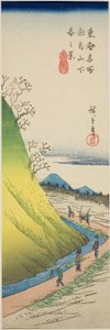 Kevätnäkymä Asuka-kukkulan juurelta (Asukayama shita haru no kei), sarjasta "Itäisen pääkaupungin kuuluisat näkymät (Toto meisho)" tekijältä Utagawa Hiroshige