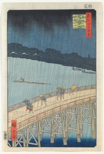 Äkillinen suihku Ōhashin sillan ja Ataken yli, sarjasta "Sata kuuluisaa näkymää Edosta" tekijältä Utagawa Hiroshige