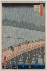 Äkillinen suihku Shin-Ōhashin sillan ja Ataken yli, sarjasta Sata kuuluisaa Edon näkymiä tekijältä Utagawa Hiroshige