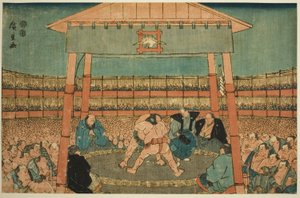 Sumo Match in the Precints of the Ekoin Temple (Ekoin keidai sumo no zu), sarjasta "Ryogoku itäpääkaupungissa (Toto Ryogoku)" tekijältä Utagawa Hiroshige