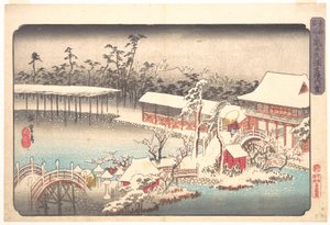 Tenmangū-pyhäkkö lumisessa Kameidossa tekijältä Utagawa Hiroshige