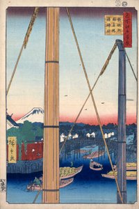 Satamapyhäkkö ja Inarin silta Teppozussa, Edon sata kuuluisaa näkymää, 1856-1858. tekijältä Utagawa Hiroshige