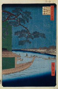 Menestyksen mänty ja Oumayagashi Asakusa-joella Sata kuuluisaa näkymää Edosta, 1856-1858 tekijältä Utagawa Hiroshige