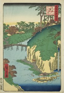 Vesiputousten joki Ojissa (Oji Takinogawa), sarjasta "Sata kuuluisaa näkymää Edosta (Meisho Edo hyakkei)" tekijältä Utagawa Hiroshige