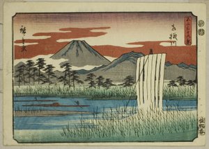 Sagami-joki (Sagamigawa), sarjasta "Kolmekymmentäkuusi näkymää Fuji-vuorelle (Fuji sanjurokkei)" tekijältä Utagawa Hiroshige