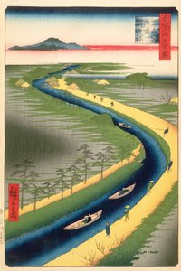 Hinausveneet Yotsugi-dorin kanavalla, levy 33 sarjasta Sata kuuluisaa Edon näkymää, Edo-kausi, Ansei Era, 1857 (puupalikkaprintti) tekijältä Utagawa Hiroshige