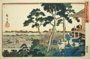 Näkymä Matsuchi-kukkulan huipulta (Matsuchiyama ue miharashi no zu), sarjasta "Itäisen pääkaupungin kuuluisia paikkoja (Toto meisho)" tekijältä Utagawa Hiroshige