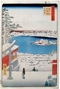 Näkymä rinteen huipulta Yushiman Tenjin-pyhäkössä, 1856-1858. tekijältä Utagawa Hiroshige