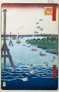 Näkymä Shiban rannikolle Edon sata kuuluisaa näkymää, 1856-1858. tekijältä Utagawa Hiroshige