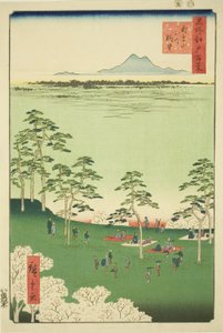 Näkymä ja Te rth Asuka Hikilista (Asukayama Kita no Chobo), Te-sarjasta `` Ridge dre d Fa nets Views of Edo (Sata kuuluisaa Edon näkymää)