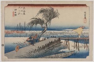 Yokkaichi: Näkymä Mie-joelle sarjasta The Fifty-Three Stations of the Tōkaidō tekijältä Utagawa Hiroshige