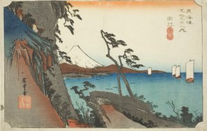 Yui: Satta Peak (Yui, Sattan kaivos), sarjasta "Fifty-three Stations of the Tokaido Road (Tokaido gojusan tsugi no uchi)", joka tunnetaan myös nimellä Hoeido Tokaido tekijältä Utagawa Hiroshige