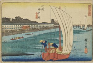 ”Hiekkasärkkä Ōhashissa” sarjasta ”Edon upeita näkymiä” tekijältä Utagawa Hiroshige