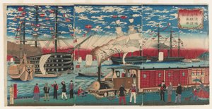 Kuva veturista Yokohaman ranta-alueella, Yokohama, Edo-kausi