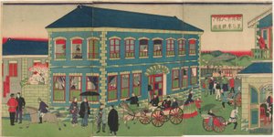 Kuva Höyryjunasta Yokohaman ulkomaisista laitoksista, Meiji-aikakaudelta