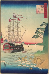 Hollantilainen laiva Anchorissa Tsushiman rannikon edustalla, 3. kuukausi, 1859. tekijältä Utagawa Hiroshige II