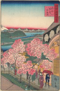 Sisäänkäynti Gankiro-teetaloon Miyozakin alueella, Yokohama, Bushu, 3. kuukausi, 1859.