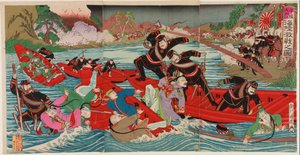 Batalla intensa a terra i mar al riu Taidong a Pyongyang, setembre de 1894 (impressió en xilografia; tinta i color sobre paper) finès tekijältä Utagawa II Kunitora
