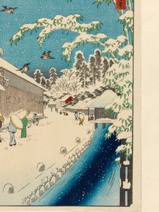 Atagoshita ja Yabu Lane (Atagoshita Yabukôji), ennen vuotta 1858 (väripainatus puupaloista, kiillehiutaleilla ja kangaspainatus) tekijältä Utagawa I Hiroshige
