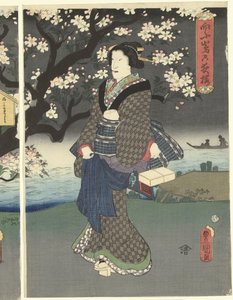 Iltakävely joen varrella tekijältä Utagawa Kunisada (I)